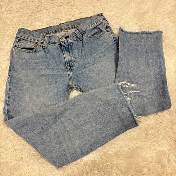 Vintage Levi's 511 Slim Fit Distressed Raw Hem Jeans Light Blue W29 - Picture 12 of 14